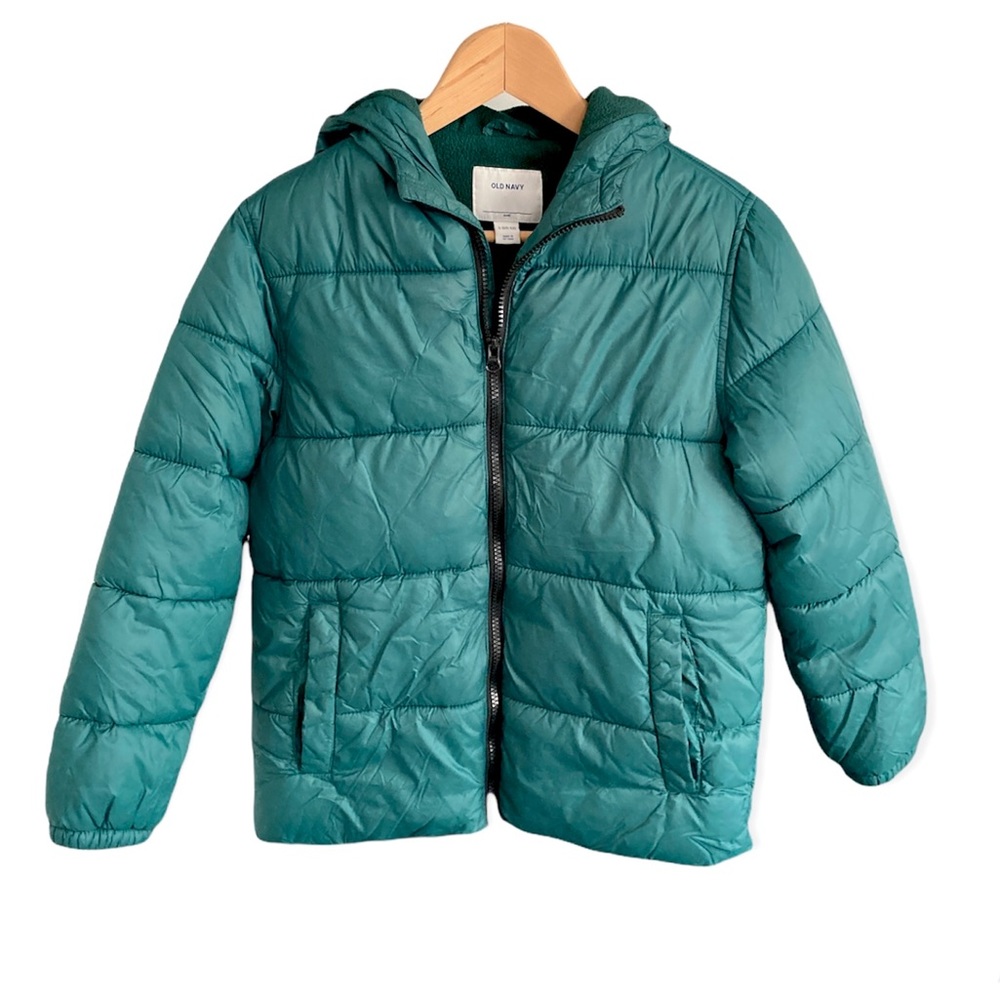 Teal Green Puffer Coat Frost Free Boys L Size 10 with hood